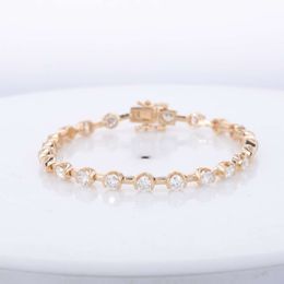 Custom Hip Hop Women Men 14K Solid Gold 3.5Mm Round Cut Link Chain Moissanite Tennis Bracelet