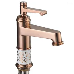 Bathroom Sink Faucets Bathtub Basin Faucet Mixing Rose Gold Countertop Mount Brass And Ceramic