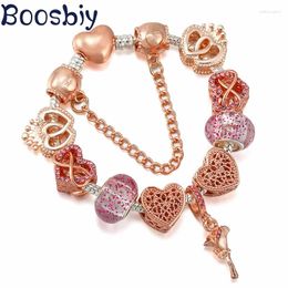 Charm Bracelets Loving Heart Beads Charms Bracelet With Rose Pendant Fit Jewelry Making Gift For Women & Lover Valentine's Day