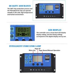 100A Solar Charge Controller Solar Panel Controller 12V/24V Adjustable LCD Display Solar Panel Battery Regulator with Dual USB