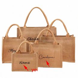 dropship Custom Name Jute Bag Handbag Burlap Shop Tote Boutique Busin Logo Print Giveaway Wedding Party Gift Bags B3Wh#