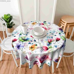 Table Cloth Flowers Red Pink Flroal Tablecloth Round 60 Inch Table Cover Wrinkle-Resistant Waterproof for Kitchen Picnic Outdoor Table Cloth Y240401
