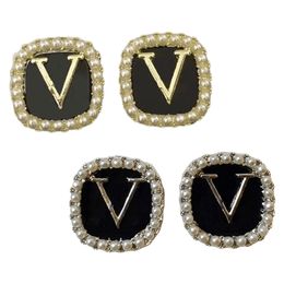 New Fashion Designer Stud Earrings Pearls Jewelerys Letter Monogram Alphabet Orecchini Bijoux Luxury Square shaped Gold S925 Silver Pin for Women Men Free shipping