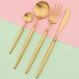 Dinnerware Sets Luxury Gold Set Knife Fork Spoon Cutlery Matte Stainless Steel Tableware Western Party Coffee Silverware