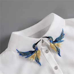 Women Embroidery Bird Pattern Shirt Fake Collar Removable White Sweater False Collar Lapel Shirt Blouse Detachable Collars