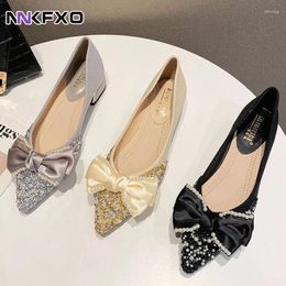 Casual Shoes Pearl Bow-knot Moccasins Femme Pointed Toe Flats Woman Ballerina Loafers Soft Bottom Sneakers Women Vc4019