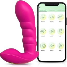 Smart Wearable Panty Vibrator APP Control Clitoral Stimulator with 7 Vibrating 3 Pulsating Thrusting Modes G Spot Stimulation Anal Dildo Vibrator for Women Couples