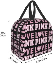 Love Pink Women Insulated Lunch Bag Strawberry Milk Reusable Cooler Lunch Tote Box, Boys Girls Cute Container Lunch Portable Bag