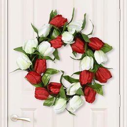 Decorative Flowers 30cm Artificial Tulips Wreath Linen Fake Flower Garland For Wedding Front Door Wall Window Home Decoration