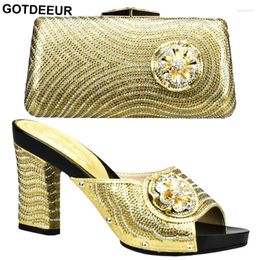 Dress Shoes Gold Matching And Bag Set Decorated With Rhinestone Nigerian Wedding African Party
