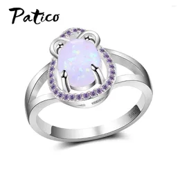 Cluster Rings Fashion Design White Fire Opal Stone Women Claw Inlay Jewellery Ring Size 925 Sterling Silver Knuckle