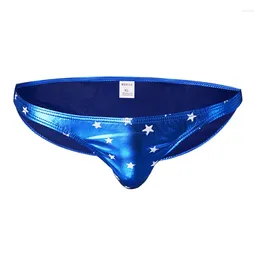 Underpants Men Sexy Faux Leather Bulge Pouch Briefs Underwear Gay Star Print Seamless Jockstraps Panties Cuecas