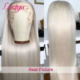 Pure Silvery White Colored Human Hair Wigs Bone Straight 13x4/13x6 HD Lace Front Wig Brazilian Body Wave 4x4 Lace Closure Wigs