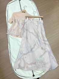 Two Piece Dress Elegant Silk Cotton Knit Patchwork Midi Skirt Suit