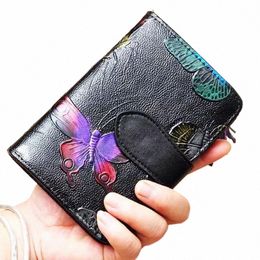card Holder Purse Short Women 2024 Vintage Small Wallet Woman 3D Pattern Ladies Leather Purse Mini Cowhide Clutch Bag 97iN#