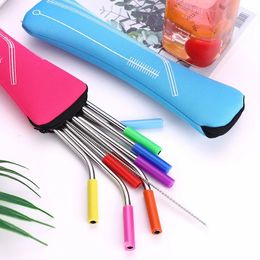 2024 6pcs/set Stainless Steel 304 Straw Reusable Drinking Straws Portable Anti-scratch Travel Cutlery Set Straws with Cleaner Brush for