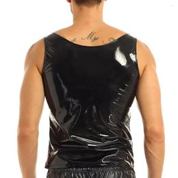 Men's Tank Tops Men Sexy Glossy Wet Look PVC Patent Leather Undershirt Vest Sleeveless T-Shirt Erotic Shaping Shirt Clubwear Clothes