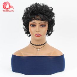 Wigs JOY&BEAUTY Hair Short Curly Afro Wigs Synthetic Black Wig Kinky Curly Wavy Wig With Bangs Fluffy Natural Short Wig Big Curly Wig