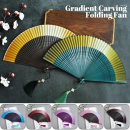 Decorative Figurines Edo Japanese Style Folding Fan Summer Portable Kimono Imitation Silk Lady Small Flower Carved Gradient Colour Crafts