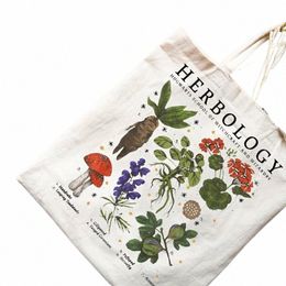 1pc Herbology Plant Pattern Canvas Bag Shoulder Bag Botanical Travel Bag Plant Lover Gardening Tote Gift For Plant Lover 32If#