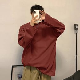 Privathinker Oversized Mens T-shirts Long Sleeve Quality Cotton Fashion Korean Clothing Tops Solid Color Harajuku Male Tees 240322