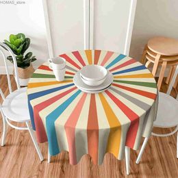 Table Cloth Colorful Boho Farmhouse Tablecloth Round 60 Inch Cream Vintage Sun Rainbow Stripes Rustic Bohemian Washable Table Cloth Covers Y240401