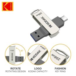 New Kodak OTG USB Flash Drive 128GB Type C Pendrive K273 Metal USB3.2 64GB 32GB 2 in 1 U-disk for Keys Smartphone Laptop Desktop