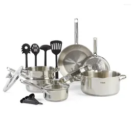 Cookware Sets Andralyn Cook & Strain Stainless Steel Set 14 Piece Dishwasher Safe Ware Pan Pots And Pans For Kitchen