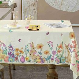 Table Cloth Easter Waterproof Rectangle Tablecloth Wedding Decoration Spring Floral Bunny Table Cloths for Kitchen Dining Party Decor Y240401