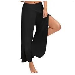 Women's Pants Loose Straight Casual Solid Colour Split High Stretch Yoga Leisure Wide Leg Trousers Korean Streetwear Y2k