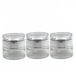 Storage Bottles Glossy Silver Acrylic Lid 20G 30G 50G Empty Clear Glass Jars Portable Cosmetic Packaging Bottle Luxury Skincare Cream Pots