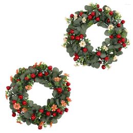 Decorative Flowers Elegant Red Greenery Leaves With Fruit 18" Flower Garland Wreath For Door Garden And Home Party Decoration