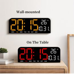 Plug In Use Large Digital Wall Clock TEMP Date Week Timing Countdown Auto Dimmable Table Clock 2 Alarm 12/24H LED Alarm Clock