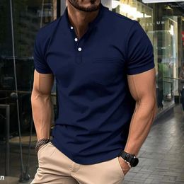 Men's T Shirts Summer Solid Colour Shirt Short Sleeved V Neck Button Lapel Up Casual Fashion Formal Business Top