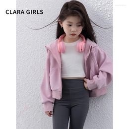 Jackets Children Clothing Kids Short Hooded Coat 2024 Spring Fashionable Korean Style Girls Loose Hoodie Casual Jacket