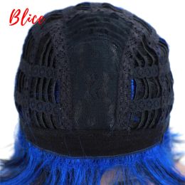 Blice 10 Inch Short Straight Synthetic Wigs Natural Mixed Color Wig FT1B /Blue Free-Side Bang For African American Women Wig