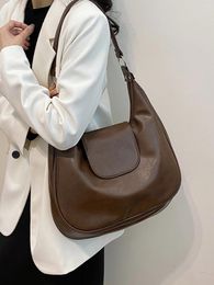 Drawstring High Capacity Soft Pu Leather Shoulder Bags For Women 2024 Simple Y2K Korean Fashion Handbags And Purses Small Underarm Bag