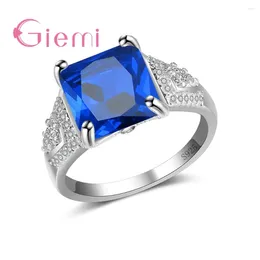 Cluster Rings Genuine 925 Sterling Silver With Big Blue Natural Stone For Women Birthday Gift