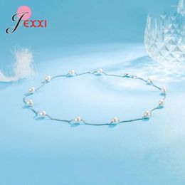 Choker 925 Sterling Silver Jewellery Necklace Ball Round Imitated White Pearl Charming Clavicle Chain Collar For Women Girl Birthday Gift