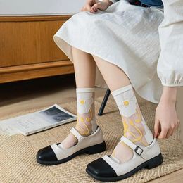 Women Socks Ultra-thin Sweet Mesh Embroidery Girls Summer Middle Tube Flower Floral Hosiery Women's