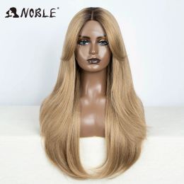 Noble Lace Front Wig Long Straight part Wig Blonde Wigs For Women With Bangs Ombre Blonde Cosplay Wig synthetic Lace Wig