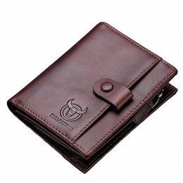 bullcaptain RFID Men's Wallet Leather Men's Coin Purse Zipper Wallet Card Coin Wallet Holder Credit Card Bag D7wN#