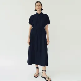 Party Dresses Spring And Summer Solid Colour Shirt Women Strappy Short-sleeved A-line Midi Dress
