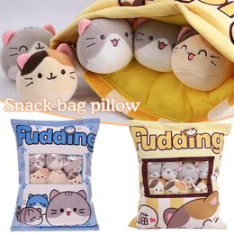 Creative Snack Bag Cute Blue /Yellow Plus Toy Cat Doll Household Mini Pillows Cushions Kawaii Decorative Ornaments New 2024