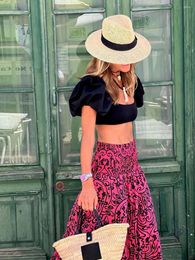 Skirts Women S Y2K Boho Floral Skirt Casual Elastic High Waist Maxi Flowy A Line Beach Long