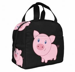 cute Carto Pig Lunch Bags for Women Men Insulated Lunch Box Bento Tote Bag with Frt Pocket for Office School Picnic M5XF#