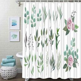 Shower Curtains Watercolour Floral Rustic Hand Drawn Boho Bathroom Frabic Waterproof Polyester Curtain With 12 Hooks