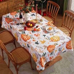 Table Cloth Autumn Pumpkin Maple Leaf Rectangle Tablecloth Kitchen Dining Table Decor Reusable Waterproof Tablecloth Holiday Party Decor Y240401