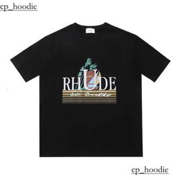 Men's T-shirts Men Women Vintage Heavy Fabric RHUDE BOX PERSPECTIVE Tee Slightly Loose Tops Multicolor Logo Nice Washed 7614