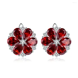 Stud Earrings Gem's Ballet Natural Red Garnet Gemstone For Women Wedding Pure 925 Sterling Silver Vintage Flowers Fine